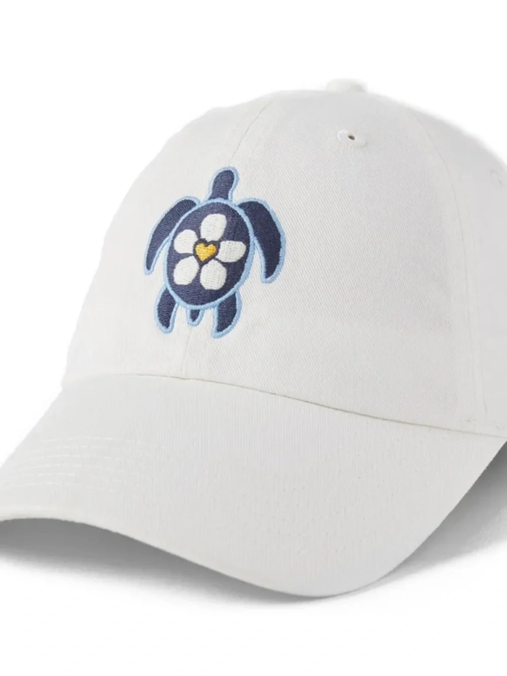 Women’s Life Is Good White Baseball Cap with Blue Turtle Patch